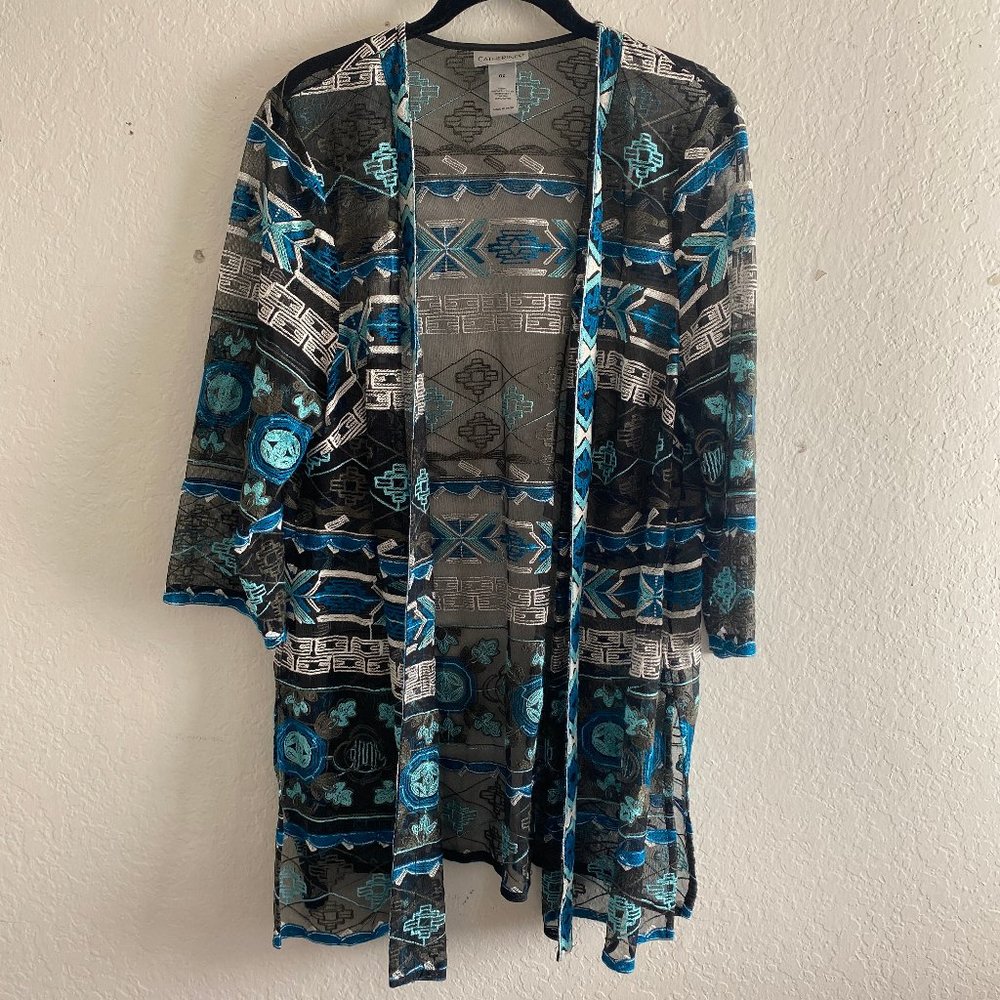 Catherines Womens Cardigan Mesh Embroidered Knit Plus Size 0X Knit Sheer Open